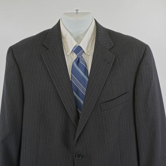 Hart Schaffner Marx Black Striped Wool 2 Button Suit Jacket 46R Tagged 48R - Picture 1 of 15